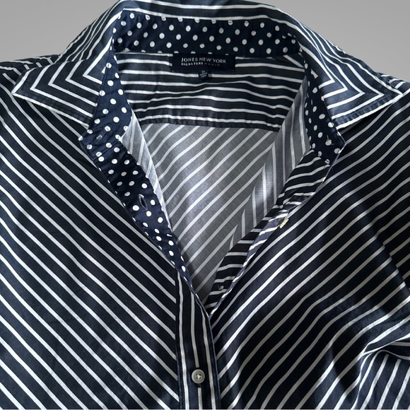 Jones New York Signature Woman Striped Long Sleeve Button Up with Collar Blouse - Picture 16 of 17